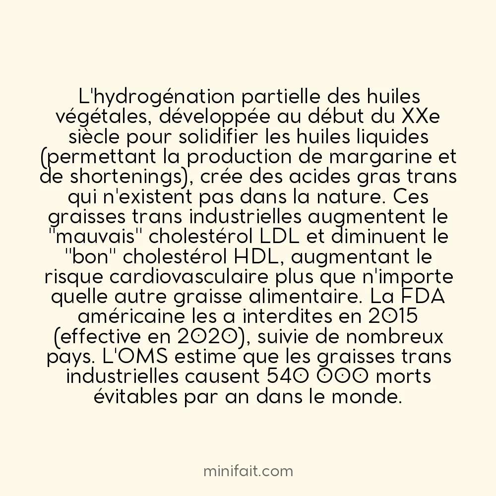 Les huiles végétales hydrogénées contiennent des graisses trans néfastes