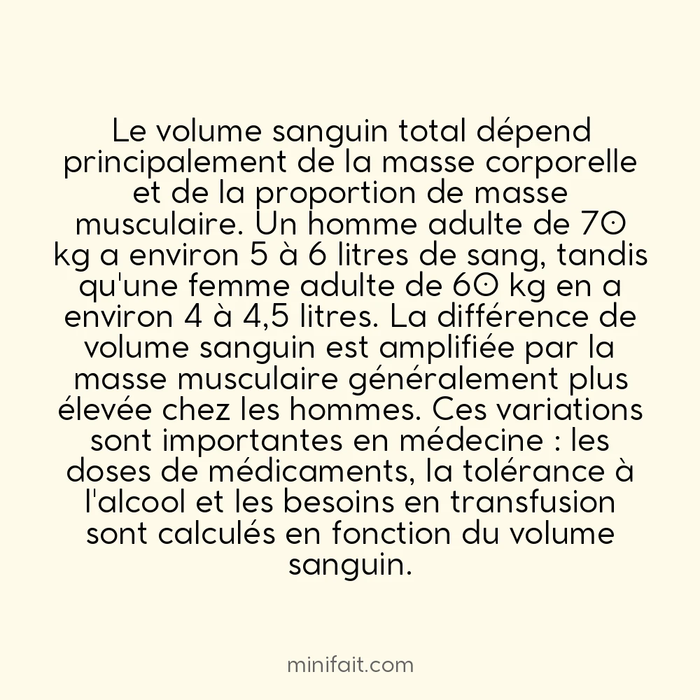 Les femmes ont en moyenne 7 litres de sang de moins que les hommes