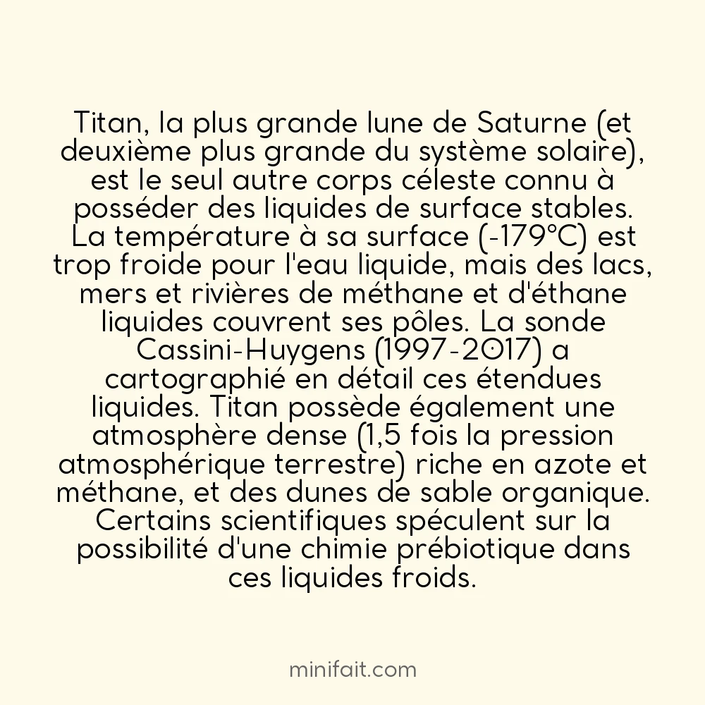 Titan, la lune de Saturne, possède des lacs de méthane liquide