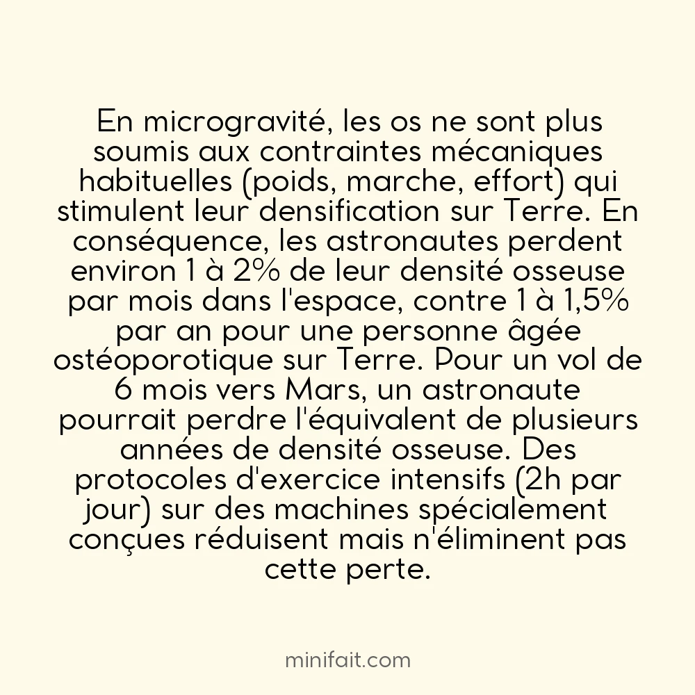 Les astronautes perdent 1 à 2% de leur masse osseuse par mois dans l&rsquo;espace