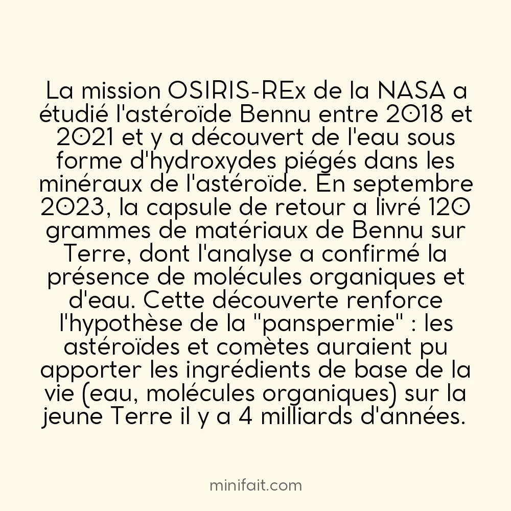 L&rsquo;astéroïde Bennu contient de l&rsquo;eau piégée dans ses roches