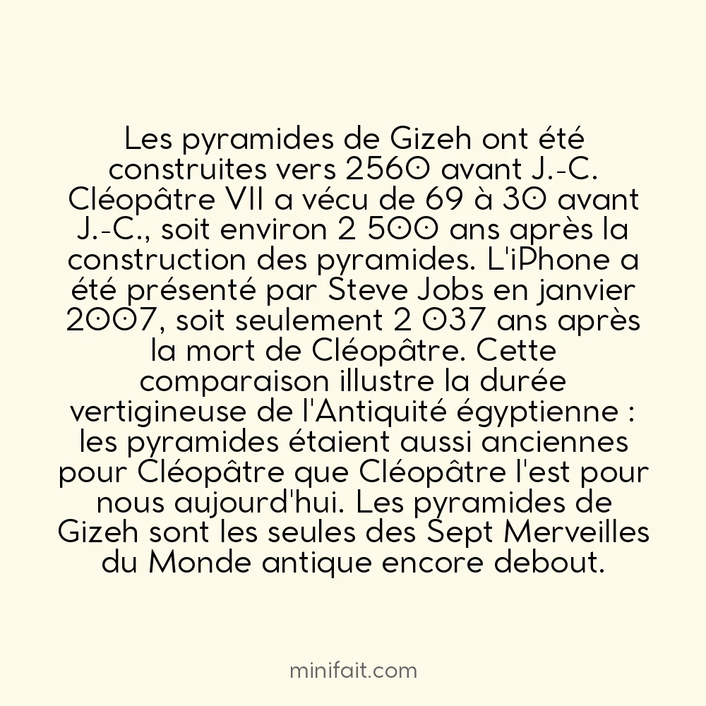 Cléopâtre vivait plus près de l&rsquo;iPhone que des pyramides de Gizeh
