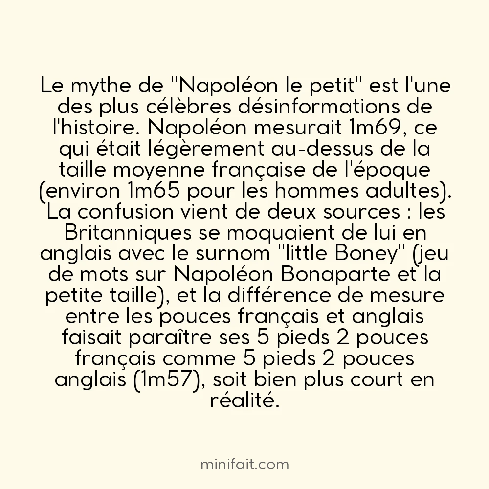 Napoléon Bonaparte mesurait 1m69, taille normale pour son époque