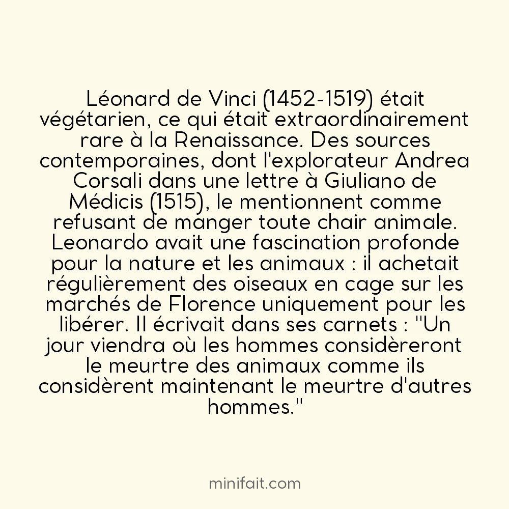 Leonardo da Vinci était végétarien et achetait des oiseaux pour les libérer