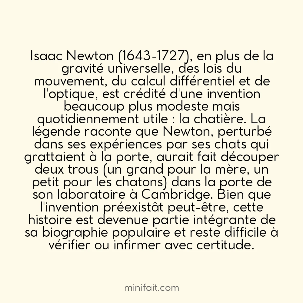 Isaac Newton a inventé le chat de porte mural