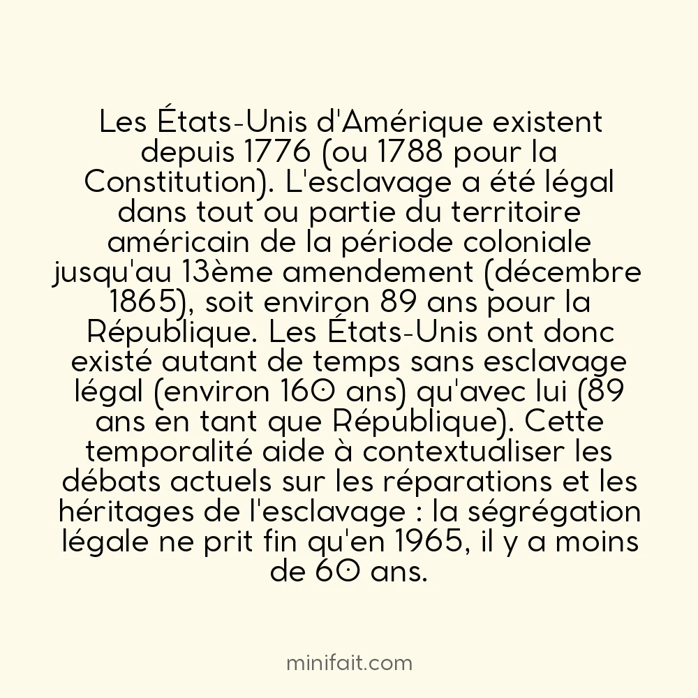 L&rsquo;esclavage légal aux États-Unis a duré moins longtemps que le pays existe