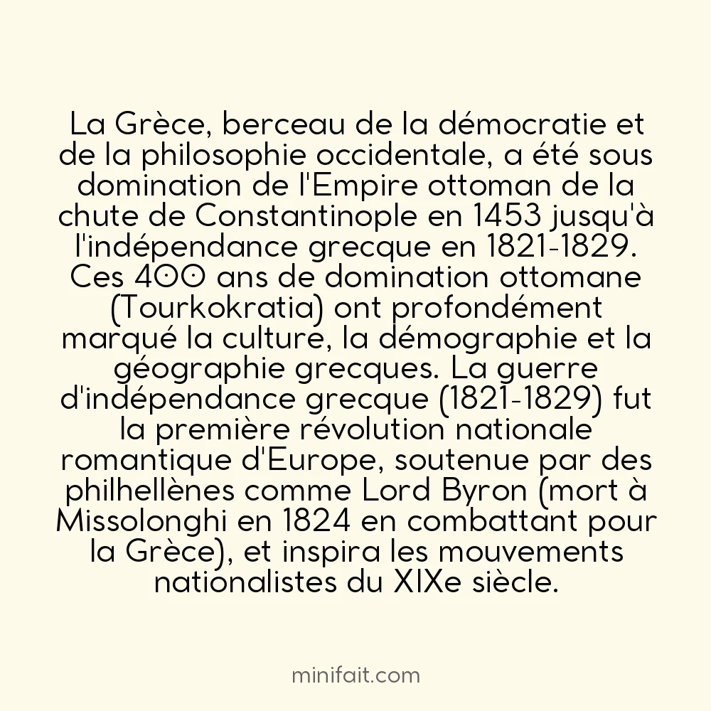 La Grèce a été sous occupation ottomane pendant 400 ans
