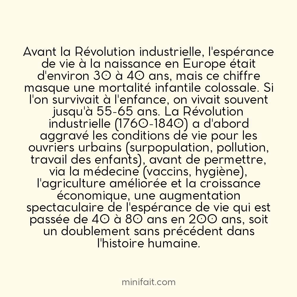 La Révolution industrielle a radicalement changé l&rsquo;espérance de vie