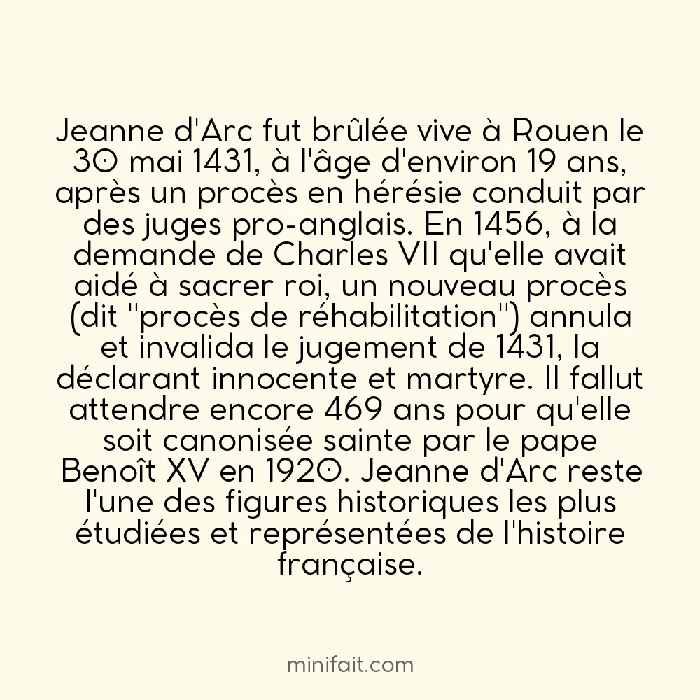 Jeanne d&rsquo;Arc a été réhabilitée 25 ans après son exécution