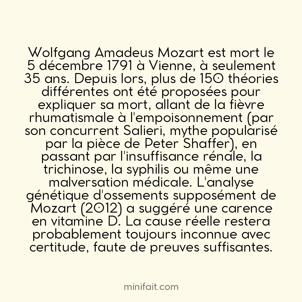 La véritable cause de la mort de Mozart reste mystérieuse