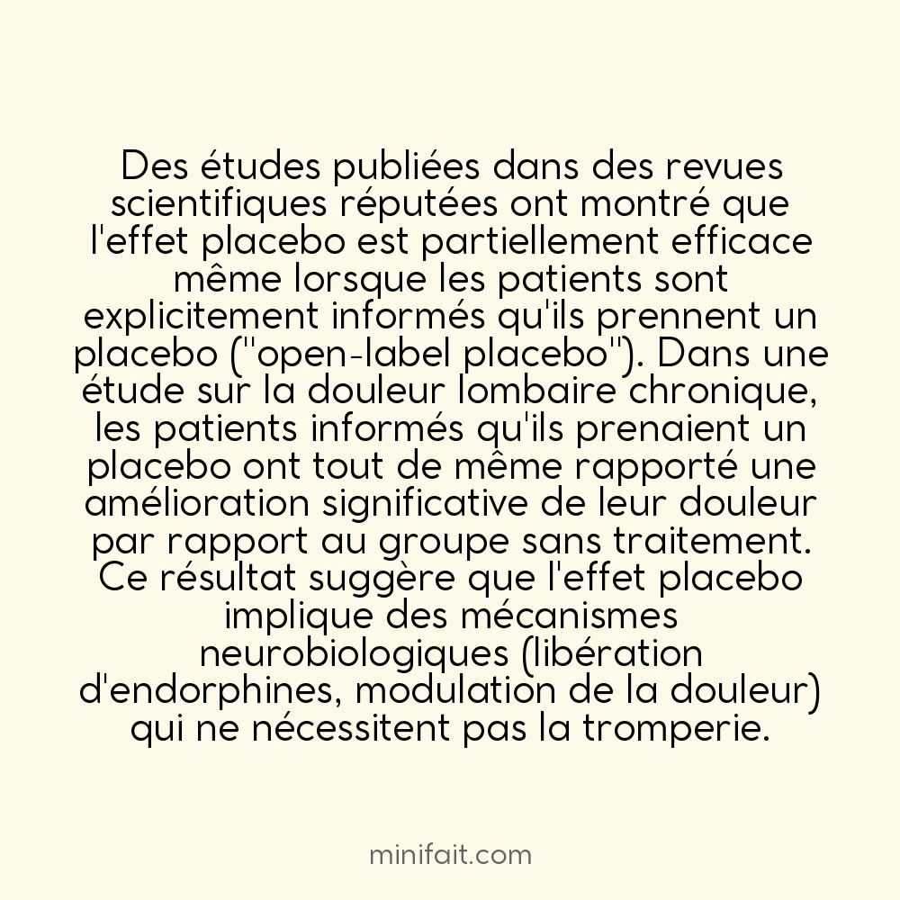 L&rsquo;effet placebo fonctionne même quand le patient sait que c&rsquo;est un placebo
