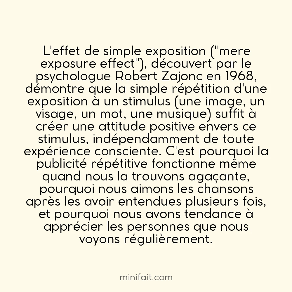 L&rsquo;effet de simple exposition explique pourquoi on préfère les choses qu&rsquo;on connaît