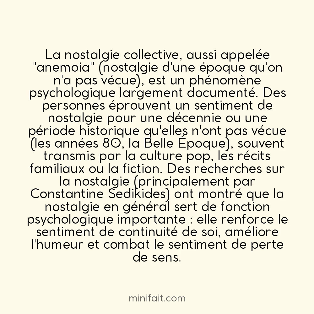 Les humains ressentent de la nostalgie à propos d&rsquo;événements qui ne leur sont pas arrivés