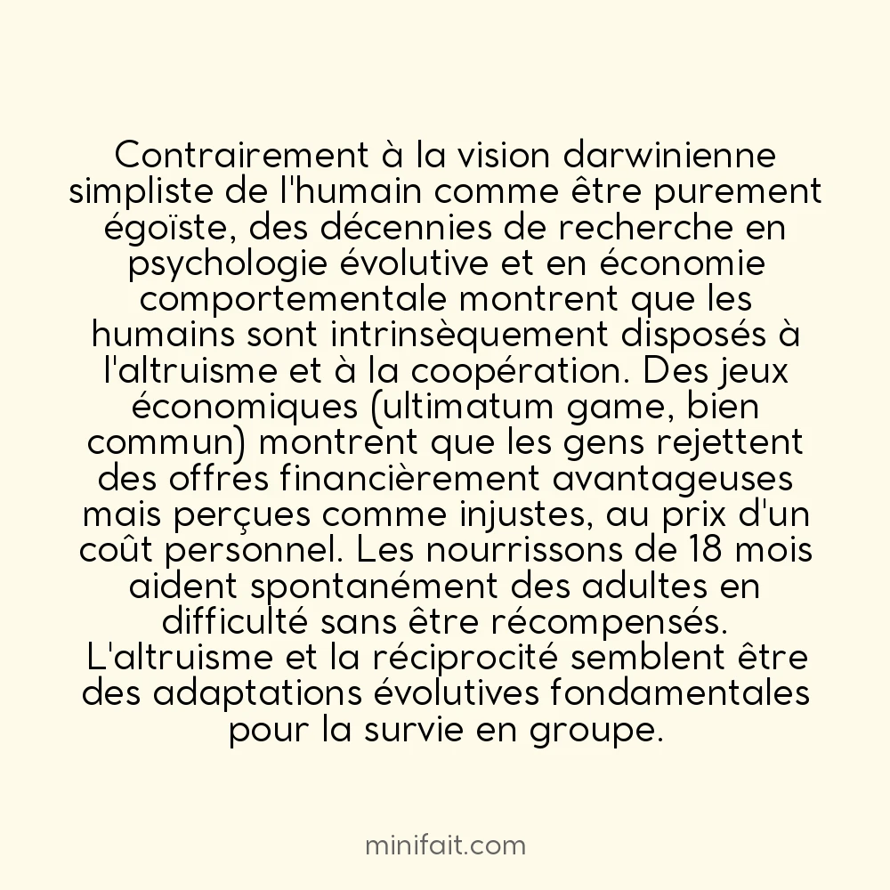 Les humains sont intrinsèquement altruistes, pas seulement égoïstes