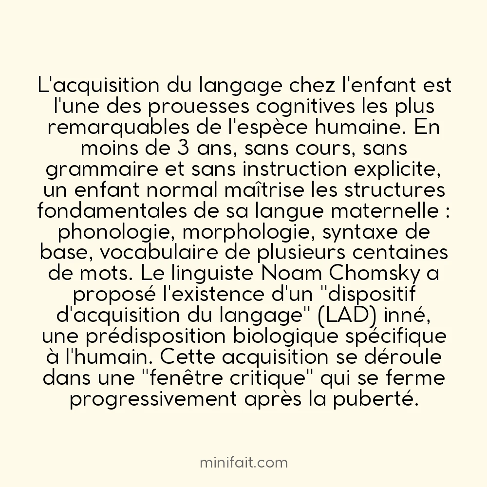Les enfants apprennent leur première langue en moins de 3 ans sans instruction formelle
