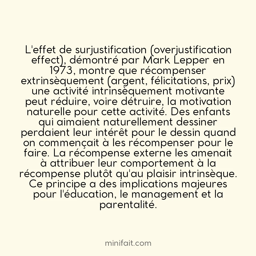 L&rsquo;effet de surjustification détruit la motivation intrinsèque