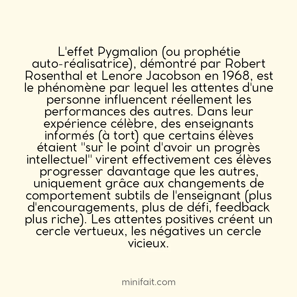 L&rsquo;effet Pygmalion montre que les attentes créent la réalité