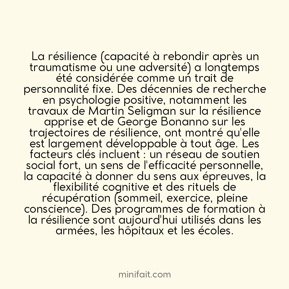 La résilience psychologique peut s&rsquo;apprendre et se développer