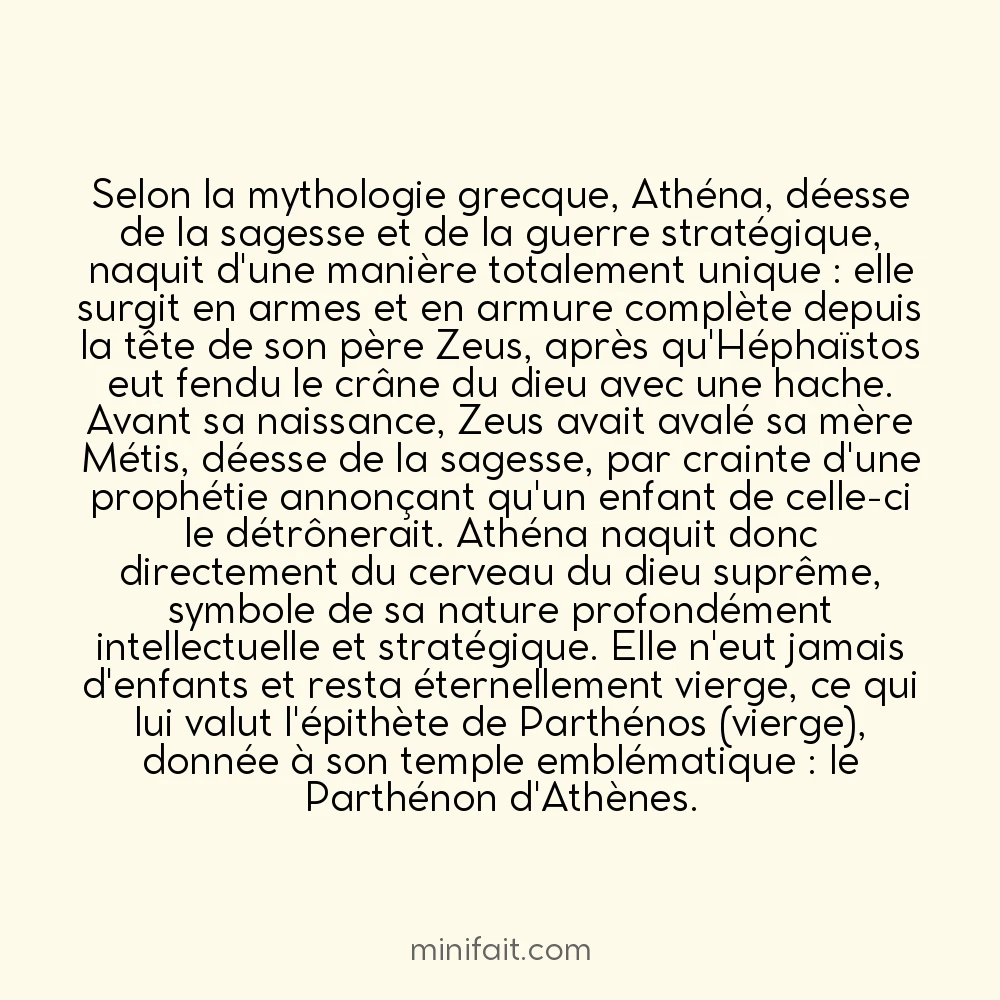 Athéna est née adulte et en armes depuis la tête de Zeus
