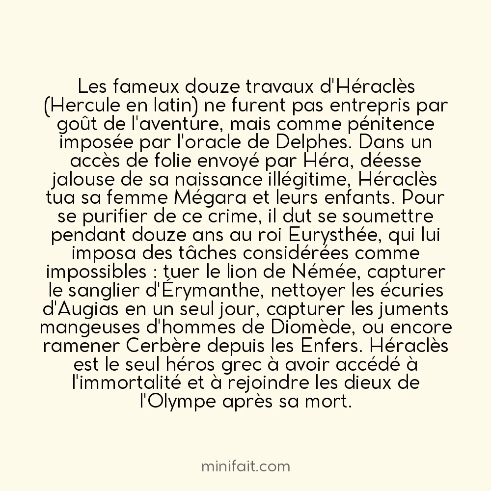 Hercule accomplit ses 12 travaux pour expier le meurtre de sa propre famille