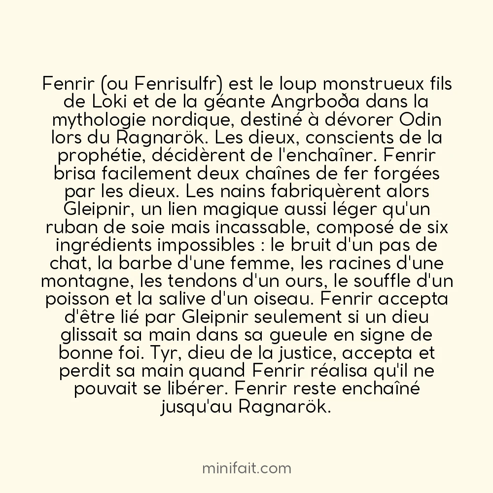 Fenrir le loup géant nordique ne peut être retenu que par un ruban de soie magique