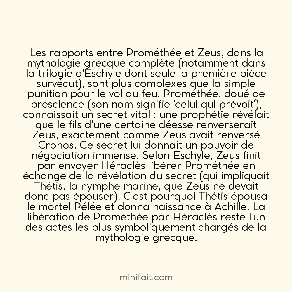 Prométhée prédit la chute de Zeus à condition que celui-ci libère sa mère Thémis