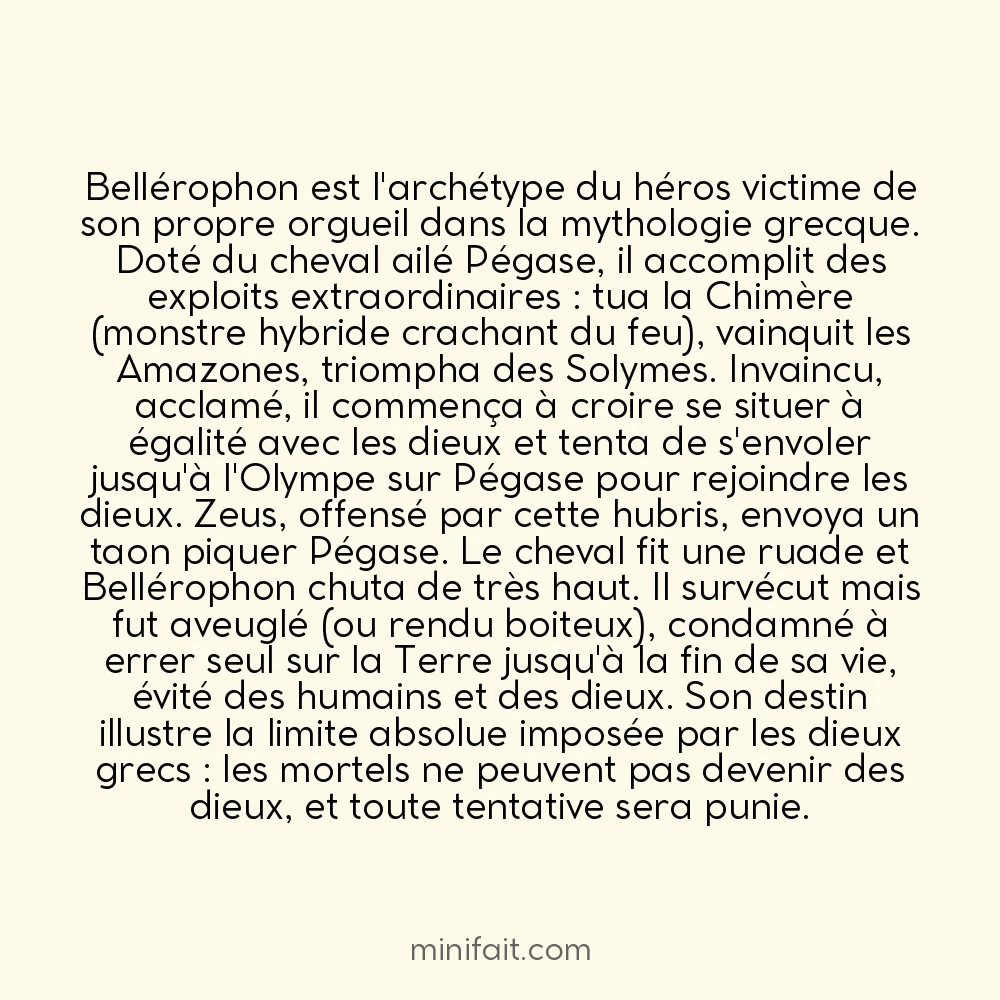 Bellérophon voulut rejoindre l&rsquo;Olympe sur Pégase et fut aveuglé par les dieux