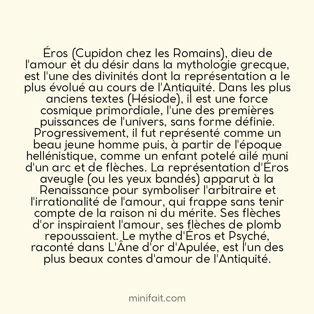 Éros fils d&rsquo;Aphrodite était aveugle pour symboliser que l&rsquo;amour est aveugle