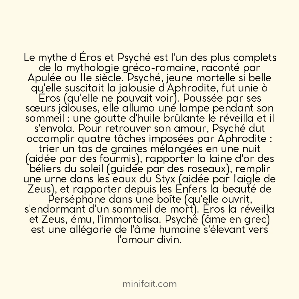 Psyché accomplit quatre tâches impossibles pour rejoindre Éros dans l&rsquo;Olympe