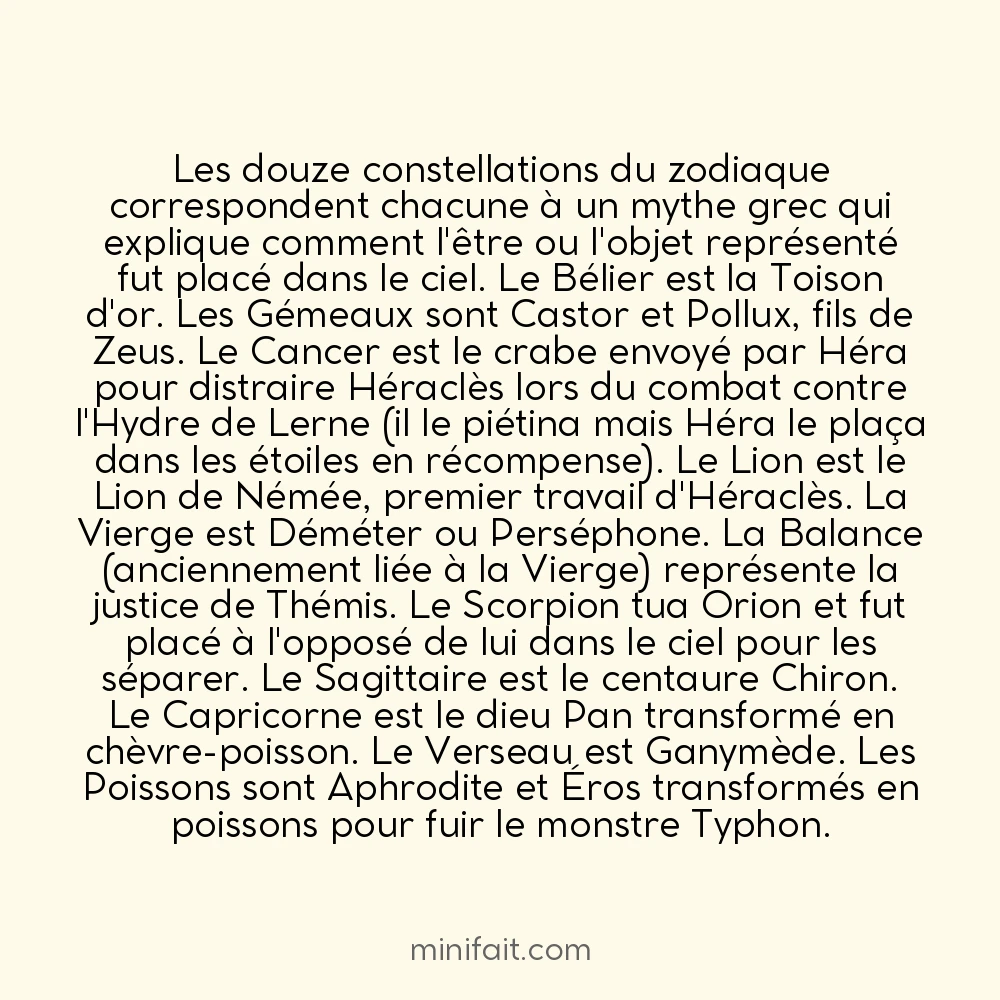 Chaque constellation du zodiac est associée à un mythe grec précis