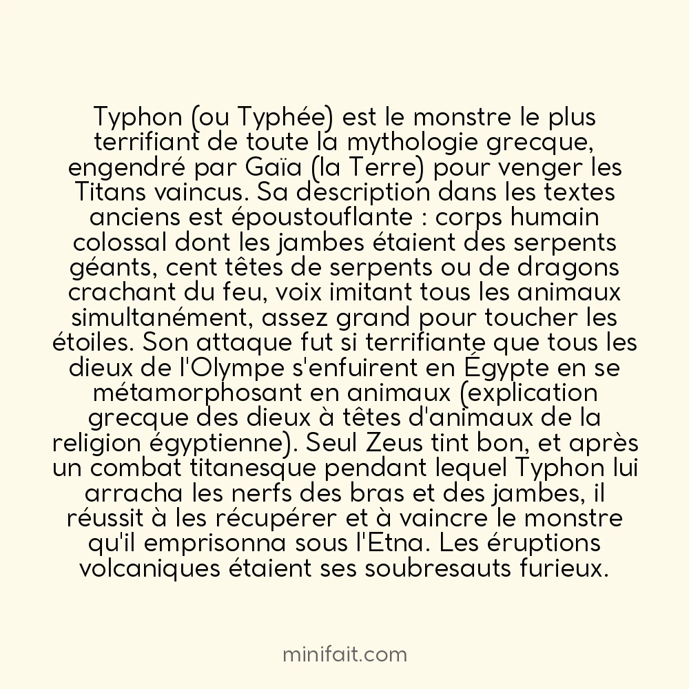Typhon le monstre grec le plus terrible faillit détruire l&rsquo;Olympe entier