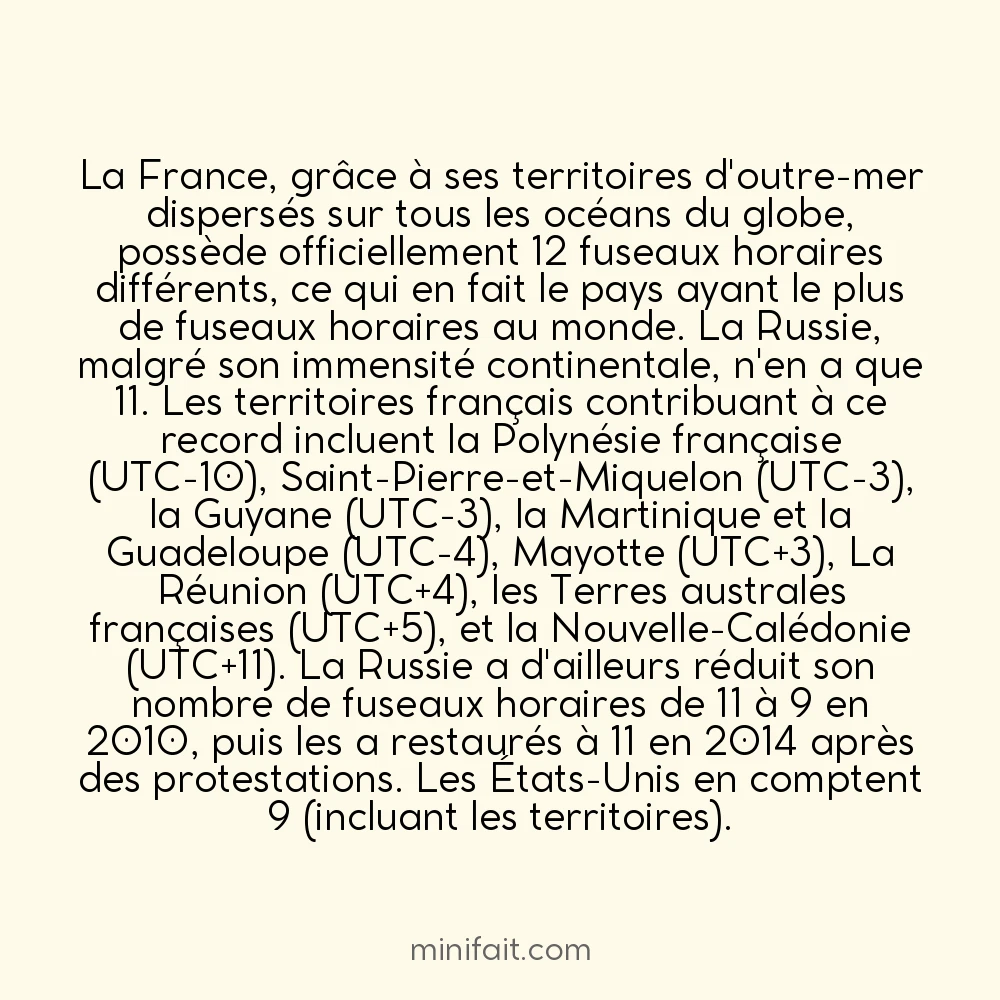 Le pays avec le plus de fuseaux horaires n&rsquo;est pas la Russie mais la France