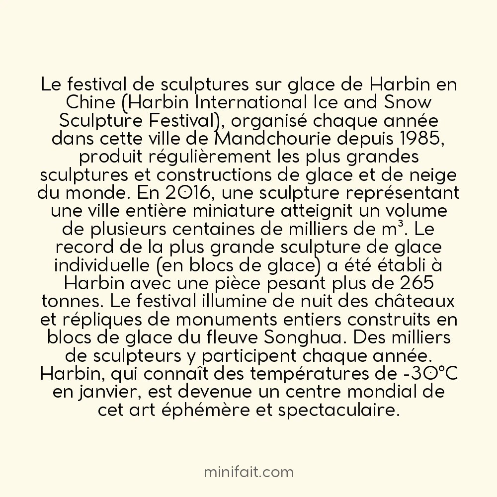 La plus grande sculpture de glace jamais réalisée pesait 265 tonnes