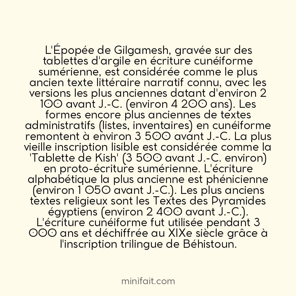 Le plus vieux texte littéraire connu a été écrit en Sumérie il y a 4 200 ans