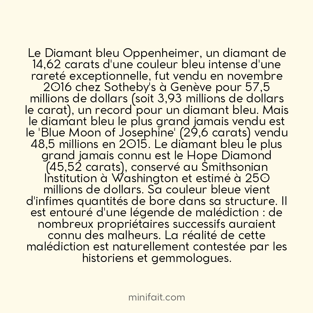 Le plus gros diamant naturel de couleur bleue jamais vendu pesait 59,6 carats