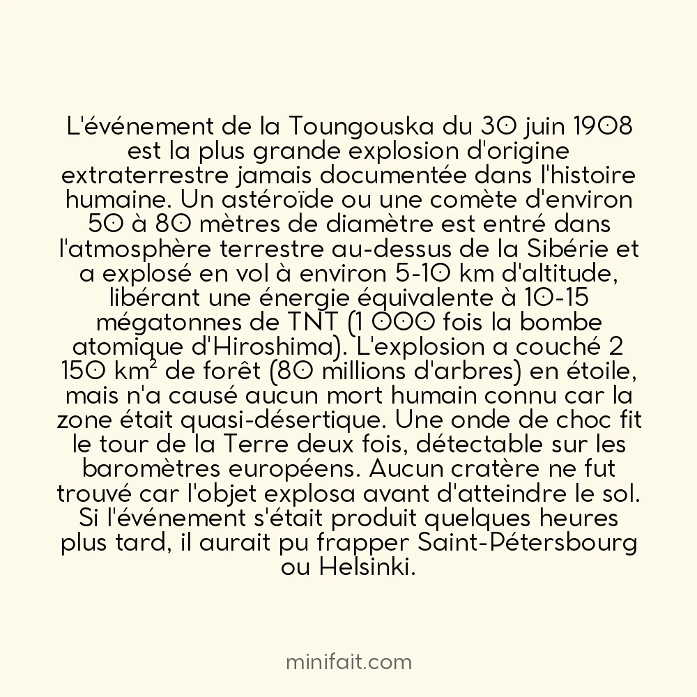 La pluie de météorites la plus importante jamais observée tomba sur la Sibérie en 1908