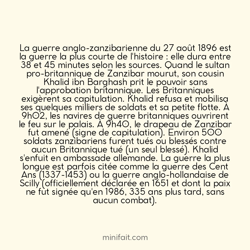 La guerre la plus courte de l&rsquo;histoire dura 38 à 45 minutes