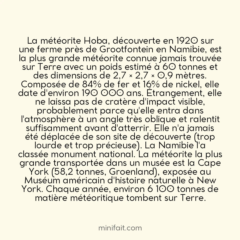 La météorite la plus grande jamais trouvée pèse 60 tonnes en Namibie