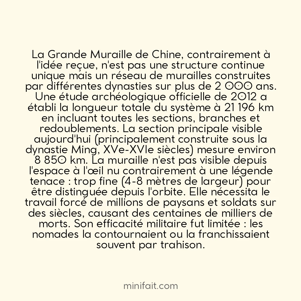 Le plus long mur construit par des humains s&rsquo;étend sur 21 196 km en Chine