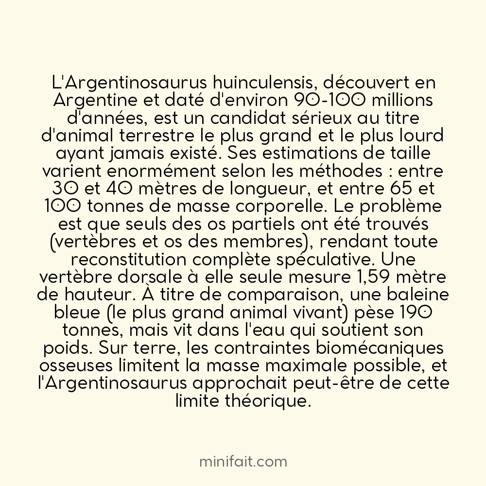 L&rsquo;Argentinosaurus est peut-être le plus grand animal terrestre à avoir jamais marché sur Terre