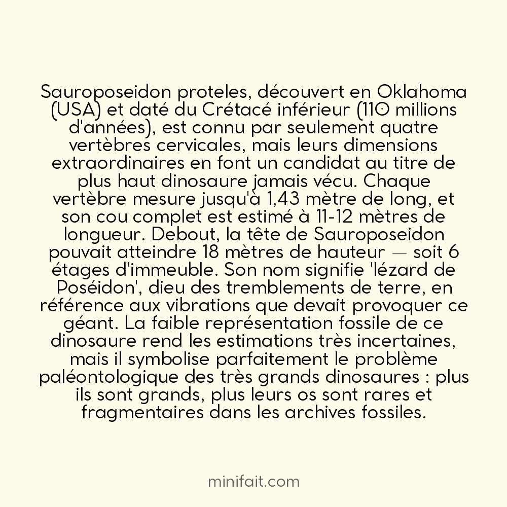 Le Sauroposeidon était possiblement le plus grand dinosaure à long cou jamais vécu
