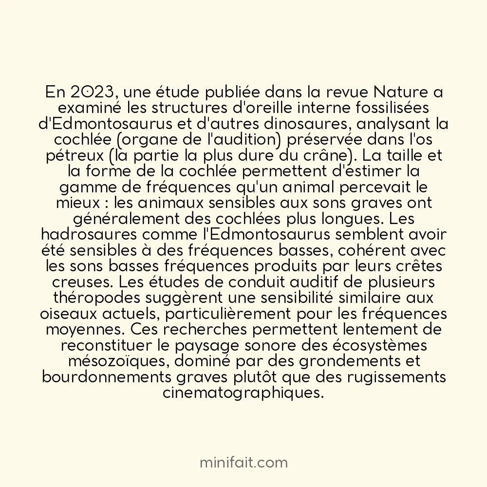 Des scientifiques ont recréé des sons de dinosaures basés sur leurs conduits auditifs fossilisés