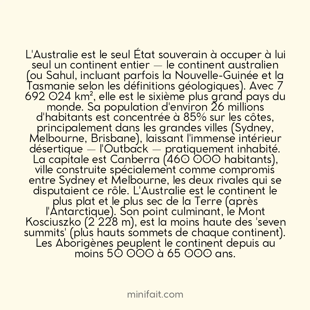 L&rsquo;Australie est le seul pays à occuper un continent entier