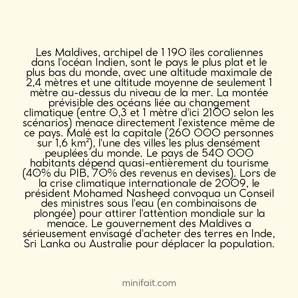 Les Maldives sont l&rsquo;ensemble de pays le plus menacé par la montée des eaux