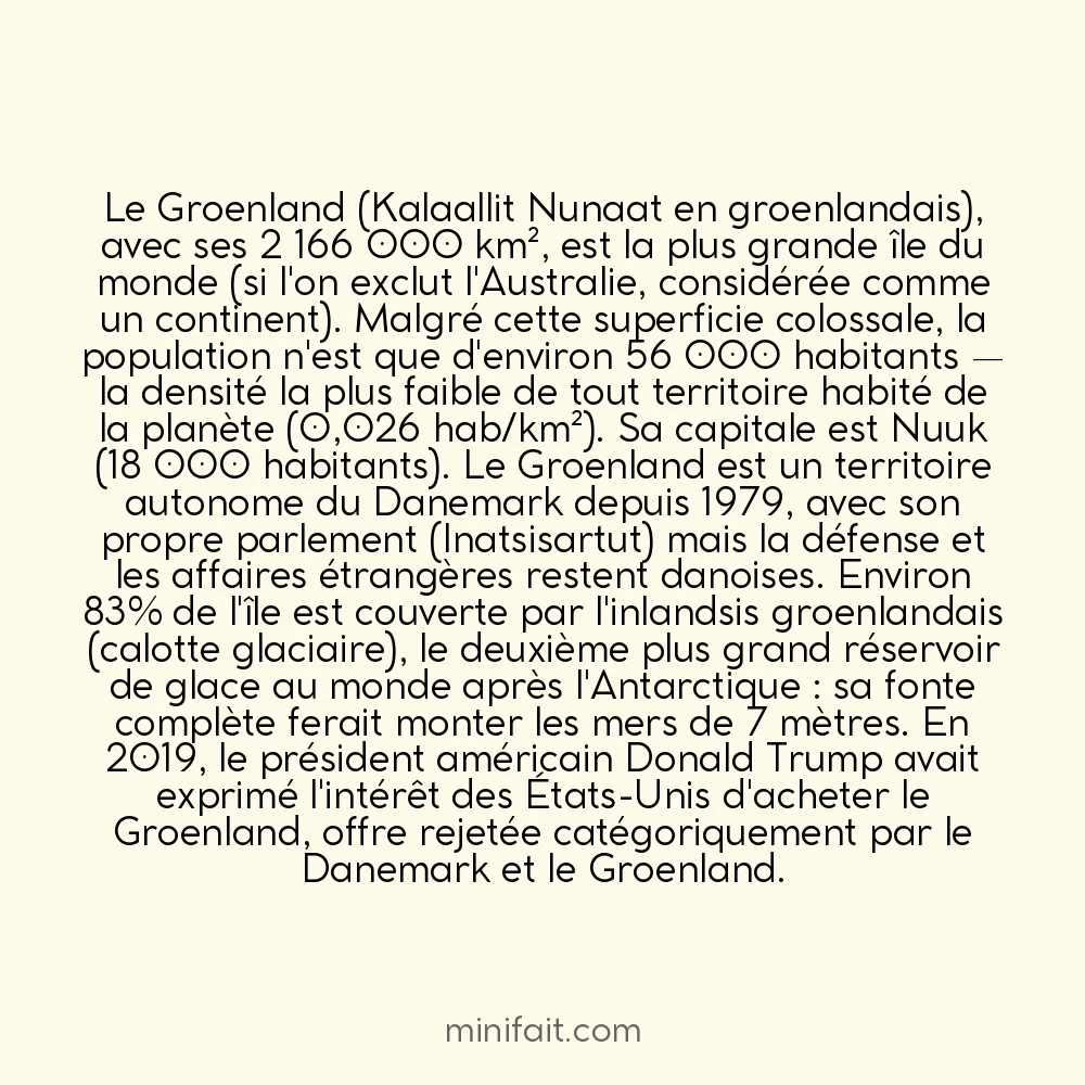 Le Groenland est la plus grande île du monde mais n&rsquo;est pas un pays indépendant