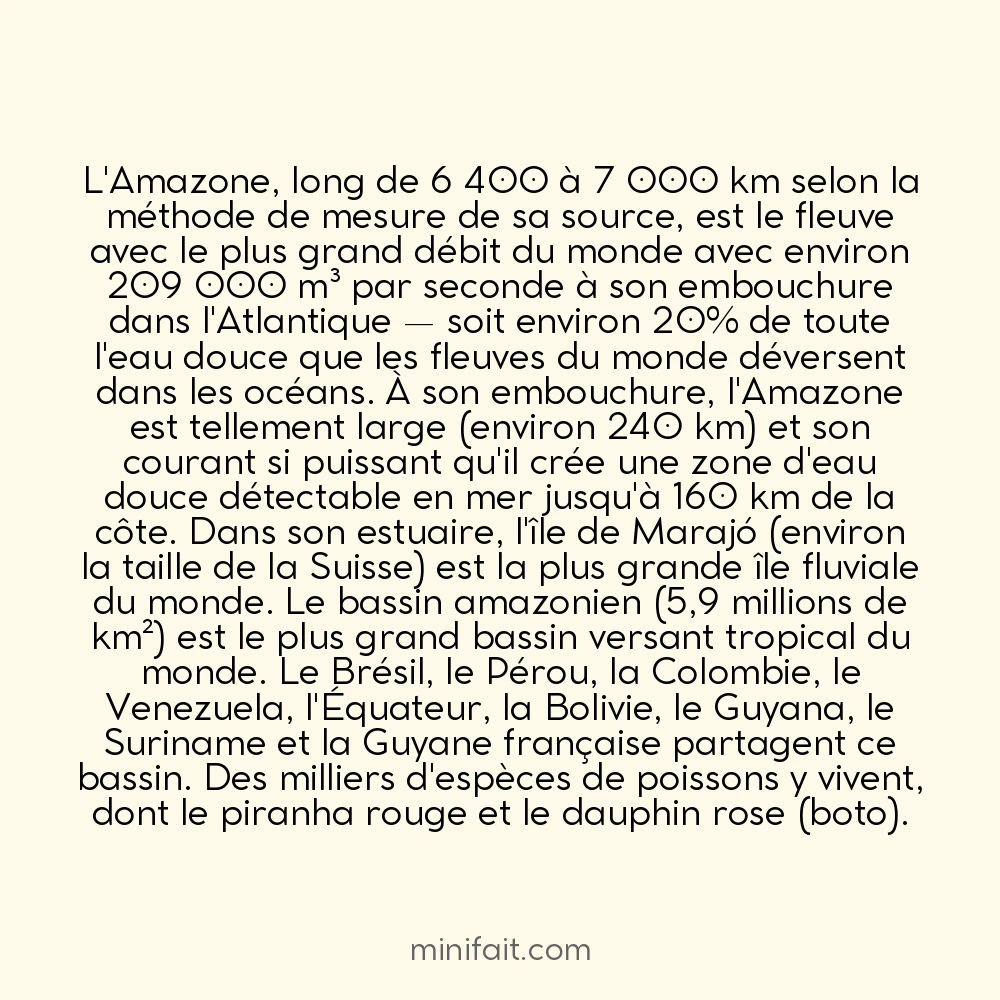 La rivière Amazone déverse 20% de toute l&rsquo;eau douce qui rejoint les océans