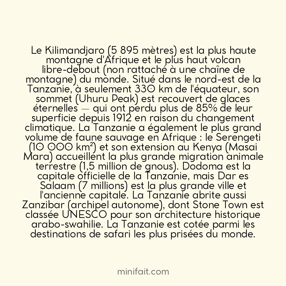 La Tanzanie abrite le Kilimandjaro le plus haut sommet d&rsquo;Afrique à 5 895 mètres