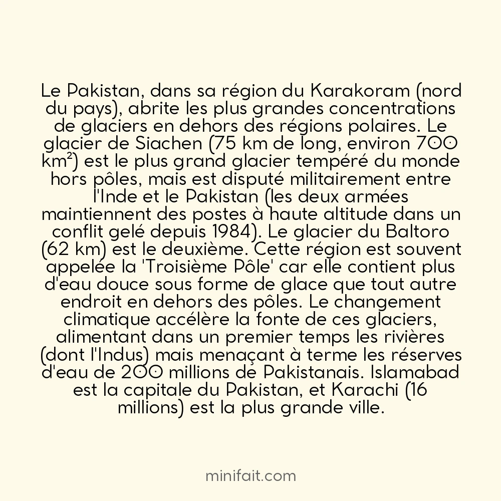 Le Pakistan possède le deuxième plus grand glacier en dehors des pôles