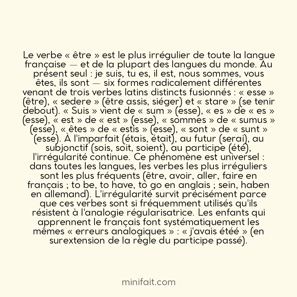 Le verbe « être » est le plus irrégulier de la langue française avec 8 formes différentes