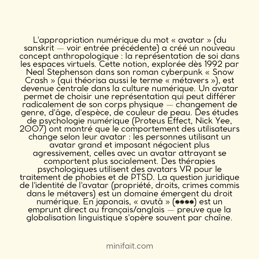Le mot « avatar » a révolutionné notre rapport à l&rsquo;identité numérique